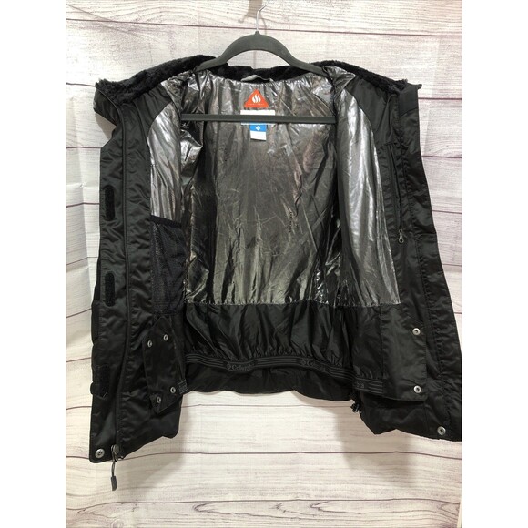 Columbia Women's MEDIUM L ay D Down II Omni Heat Jacket BLACK With Gray Fur EUC - Picture 3 of 16